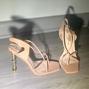 4 inch heel, Square Toe, Ankle Wrap Straps w/Gold Tip Chic Gold Decorative Heel